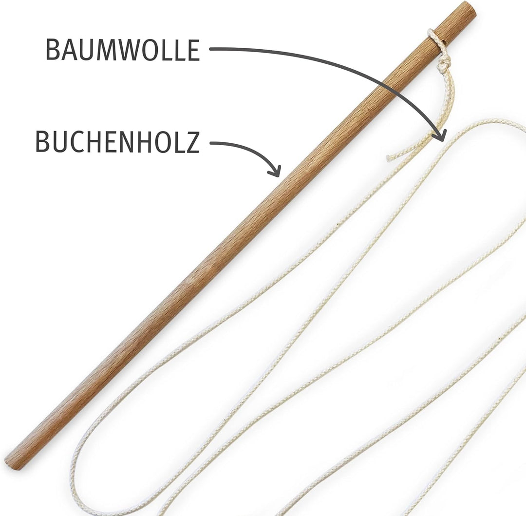 Katzenangel Set (4 tauschbare Anhänger), Spielangel für Katzen. Die Angel besteht aus Holz, ist lang