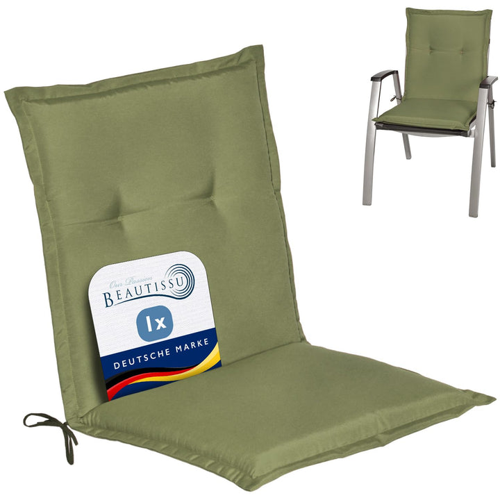 Beautissu Niedriglehner Auflage Gartenstuhl mit Schaumkern Füllung niedrig | 100x50x6cm Olivgrün Sit