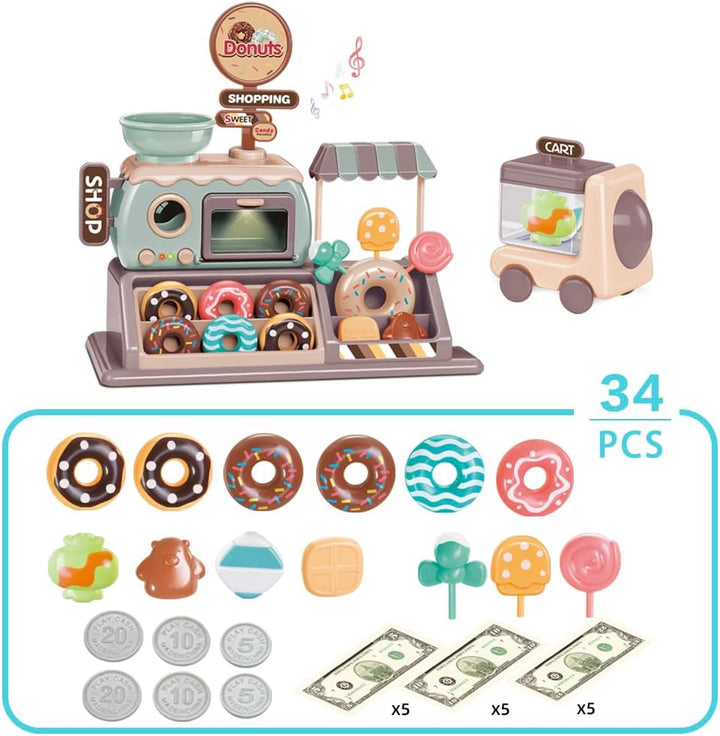 Donut Spielzeug Süsswarenladen Realistischer funktionaler Donut Ofen mit Licht und Sound Tragekorb S