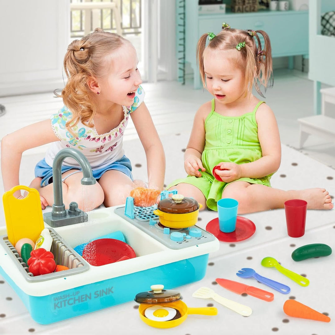 Küchenspüle Spielzeug,Küchenspüle Spielzeug Set mit Wasserkreislauf und Grillfunktion, Spülbecken fü