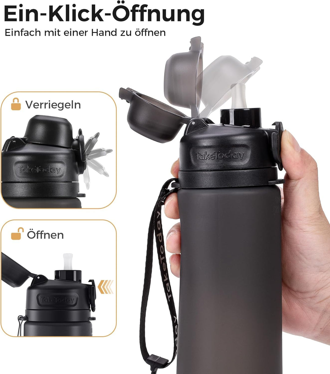 TakeToday Faltbare Trinkflasche 600 mL, zusammenklappbare Wasserflasche aus Platin-Silikon mit Stroh