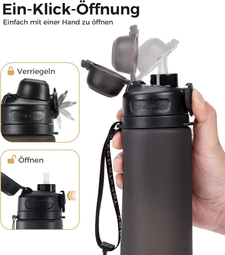 TakeToday Faltbare Trinkflasche 600 mL, zusammenklappbare Wasserflasche aus Platin-Silikon mit Stroh