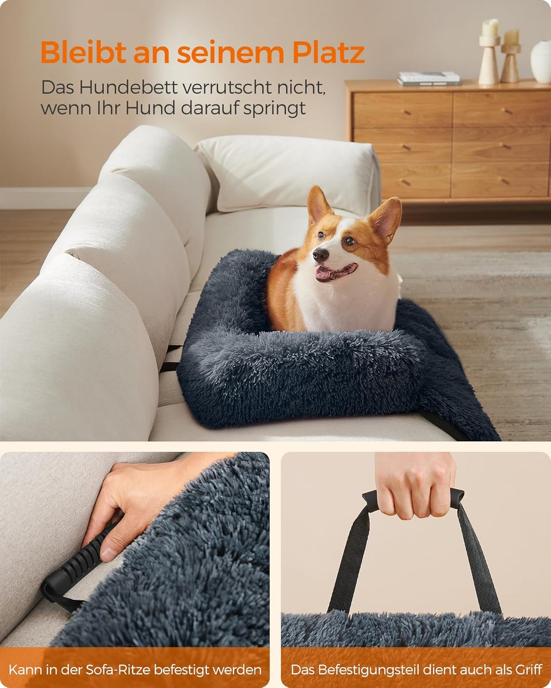 Feandrea FluffyHug Hundebett Plüsch, Hundedecke Sofa, Sofaschutz Hund, Hundekissen, Grösse L, für mi