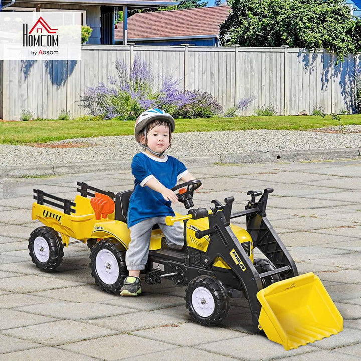 HOMCOM Trettraktor mit Anhänger Verstellbarer Schaufel Lader Traktor Tretfahrzeug für Kinder ab 3 Ja