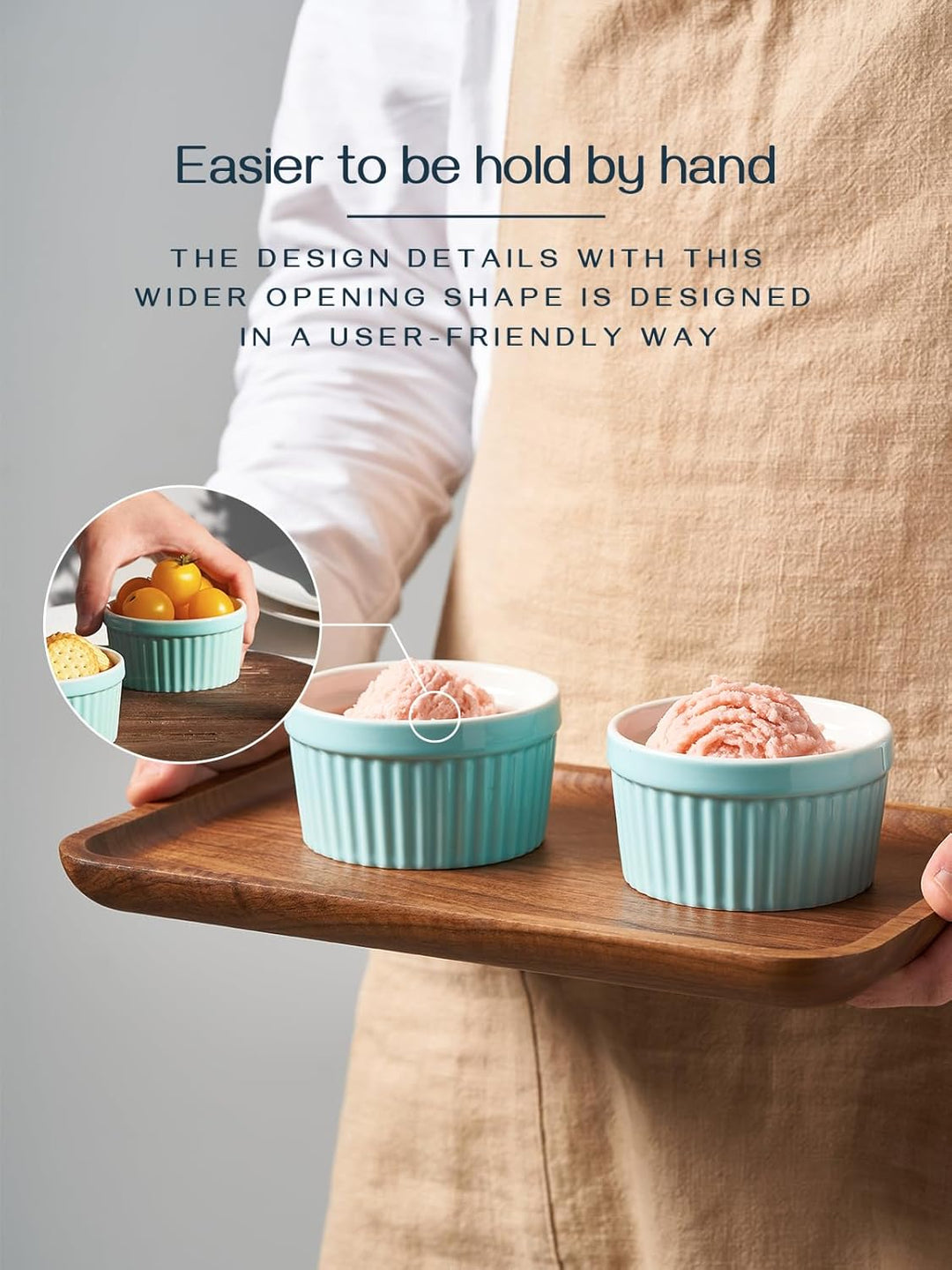 DOWAN Creme Brulee Schälchen Set, 6X 235ml Antihaft Souffle Förmchen Backofenfest, Porzellan Ramekin