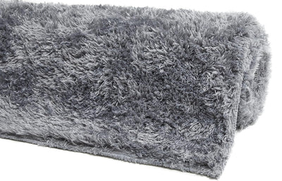 andiamo moderner Posada, Langflor Teppich kuschelig weich einfarbig, silber, Polyester, 65 x 130 cm