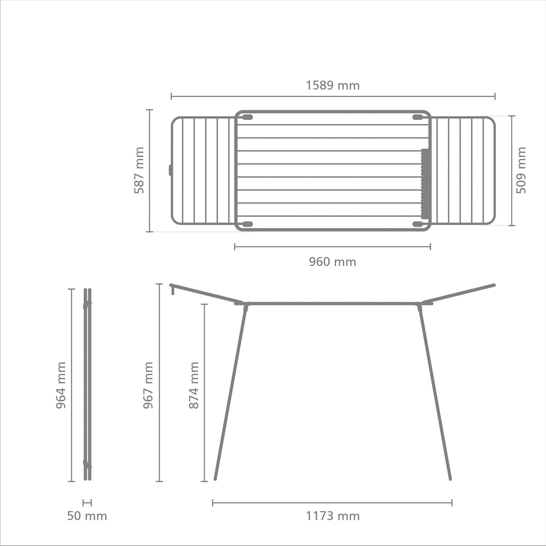 Brabantia HangOn Drying Rack, 22 m (Mattschwarz),Standtrockner mit Trockenfläche bis zu Zwei Waschla