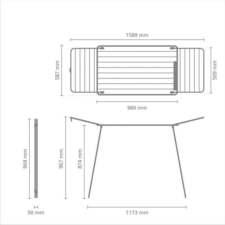 Brabantia HangOn Drying Rack, 22 m (Mattschwarz),Standtrockner mit Trockenfläche bis zu Zwei Waschla