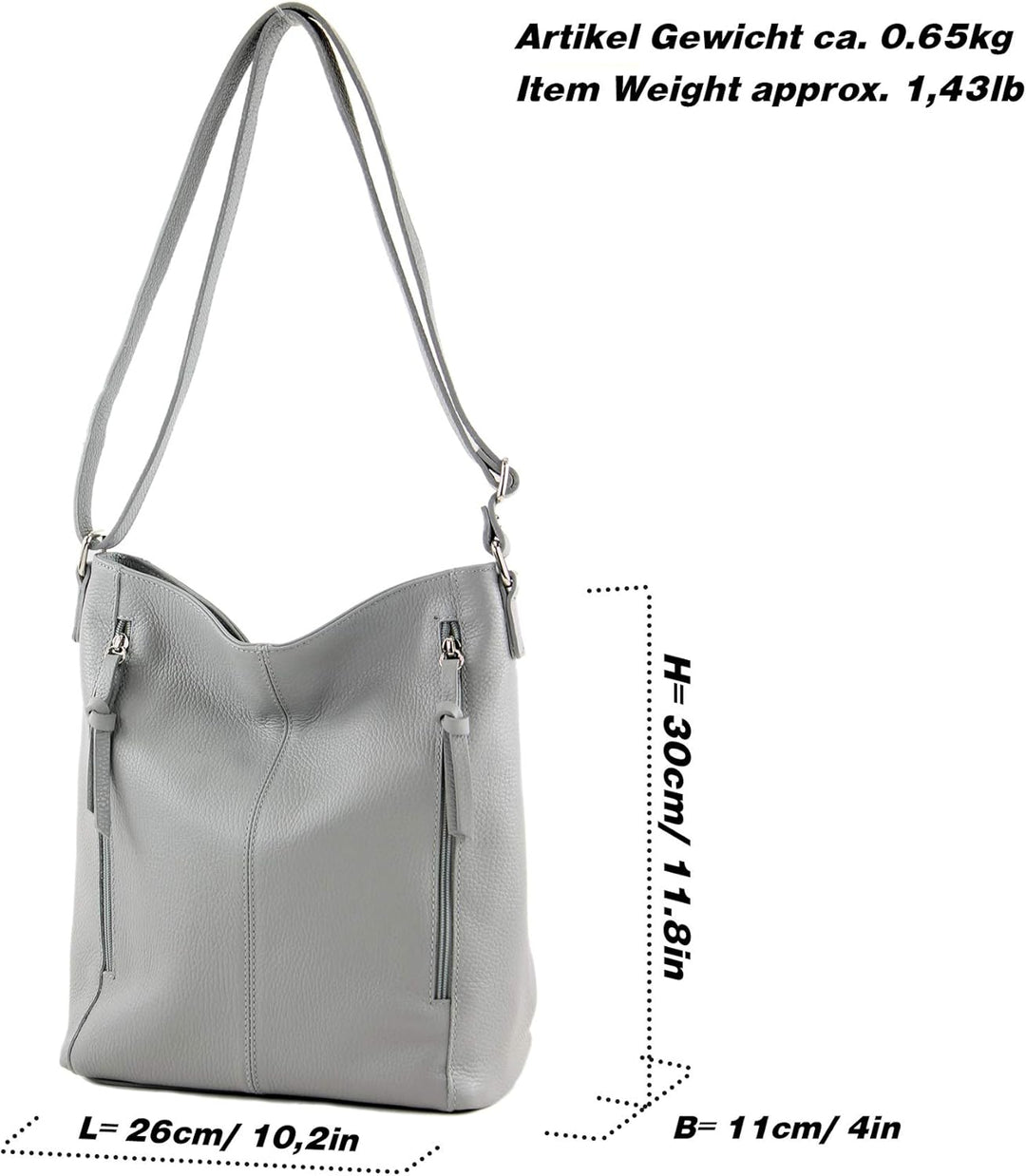 modamoda de - T195 - ital Umhängetasche Schultertasche aus Leder Olivgrün, Olivgrün
