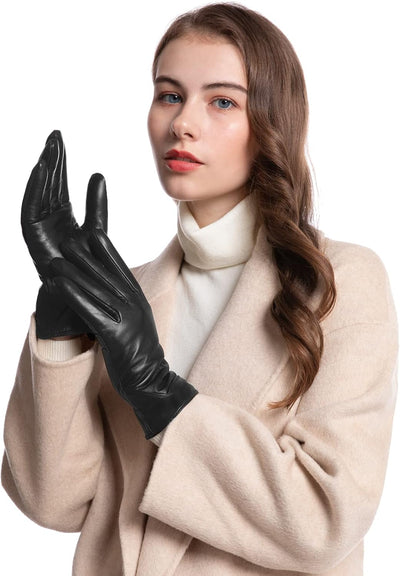 vislivin Touchscreen Handschuhe Damen Winter Lederhandschuhe Warme Leder SMS Handschuhe Schwarz XL,