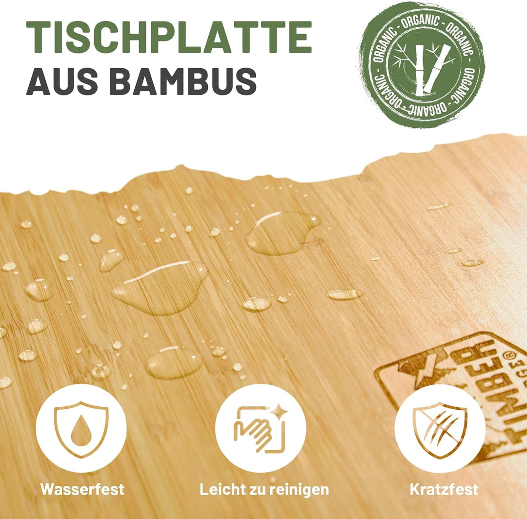 TIMBER RIDGE Campingtisch Klappbar Bambus Klapptisch Höhenverstellbar