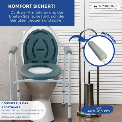 Mobiclinic, Toilettenstuhl, Arroyo, Europäische Marke, Toilettensitz für Ältere und Behinderte, Ruts