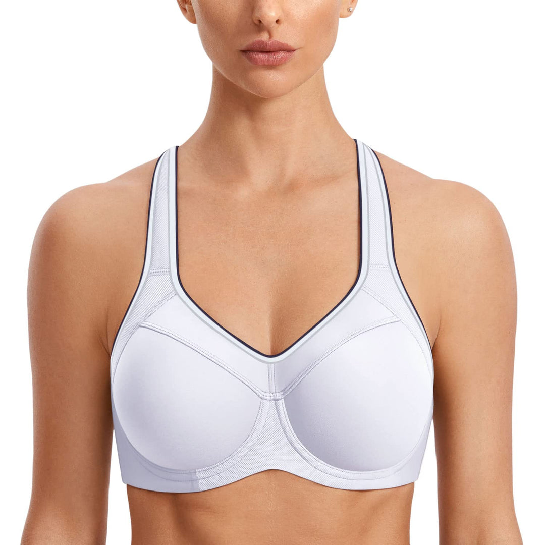 SYROKAN Damen Sport BH Starker Halt- Bügel Push Up Ringerrücken Gepolstert Fitness BH 70B Weiss, 70B