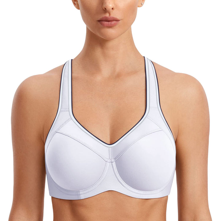 SYROKAN Damen Sport BH Starker Halt- Bügel Push Up Ringerrücken Gepolstert Fitness BH 70B Weiss, 70B