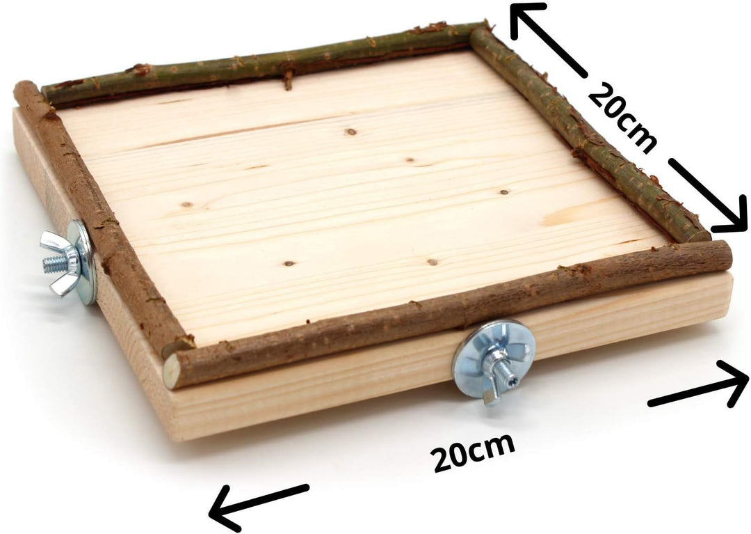 Vogelgaleria® Eck Sitzbrett 20x20cm mit Natur Holz Bordüre für Vögel wie Nymphensittich Wellensittic