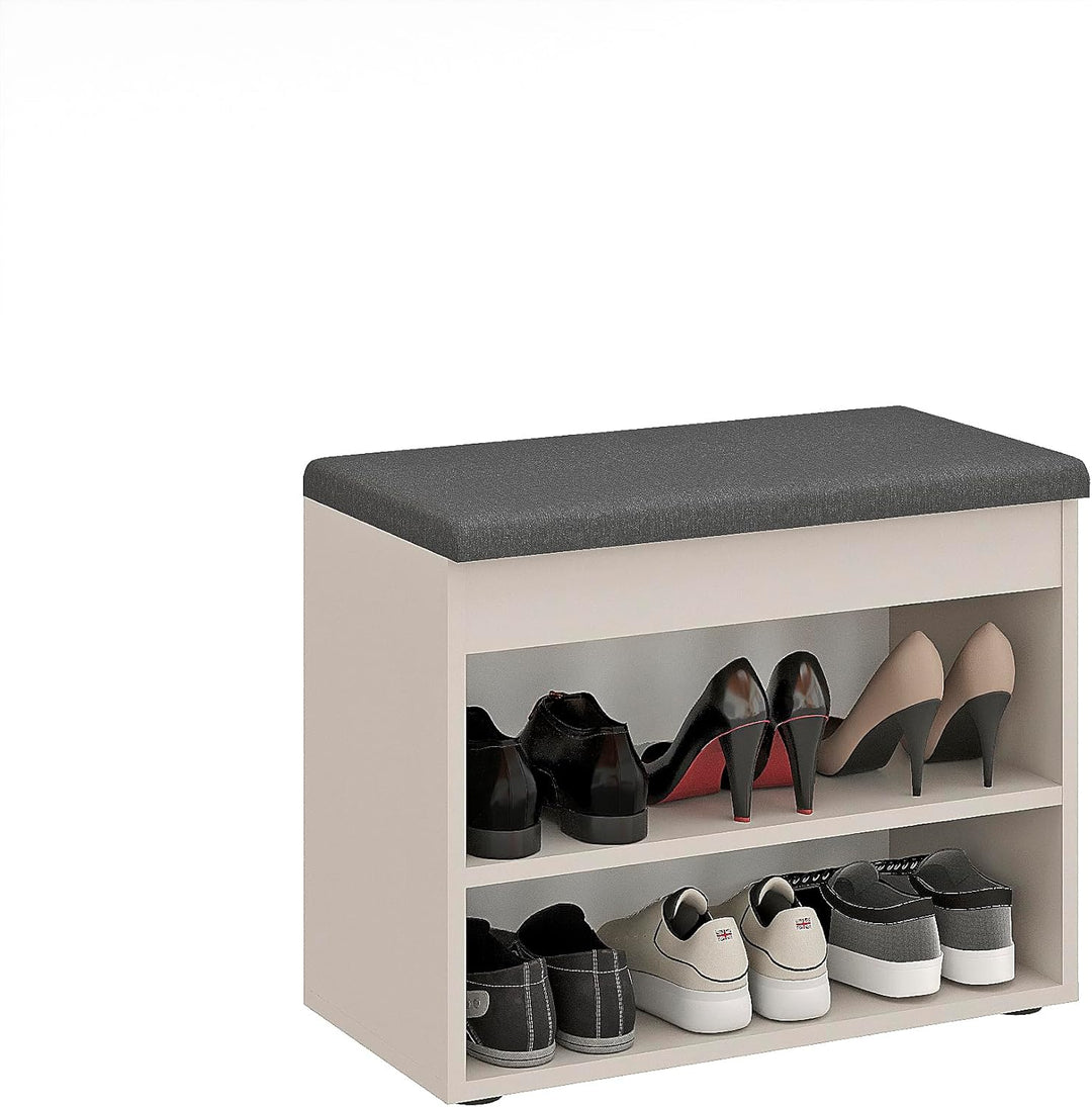 KOMTO Schuhbank mit Sitzfläche - Schuhregal Bank mit Stauraum Cashmere 60 x 48 x 32 cm Kleiner Schuh