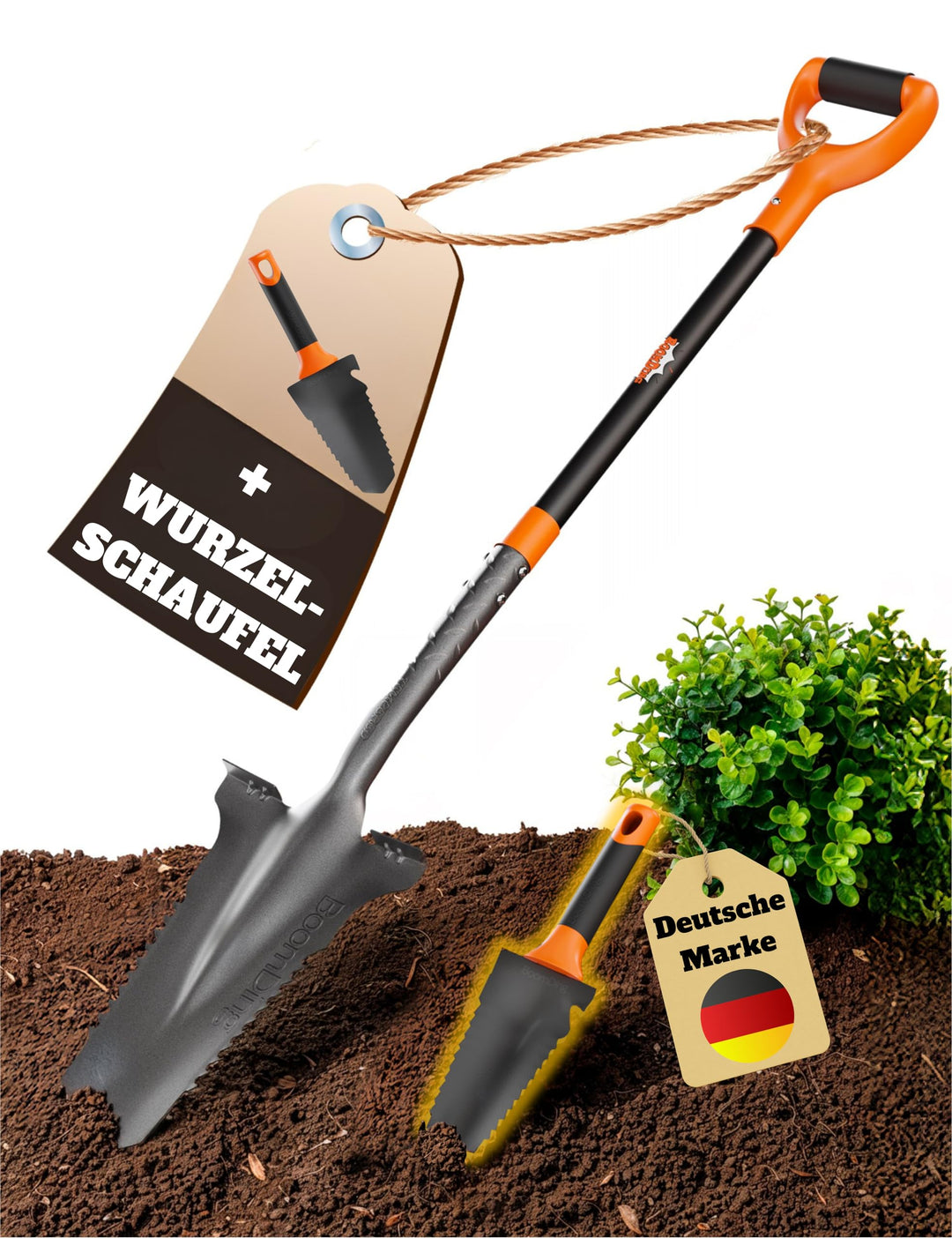 Wurzelspaten mit [Sägezahn Handschaufel] im Set | Spaten mit Wurzelsäge und Blumenkelle für das einf