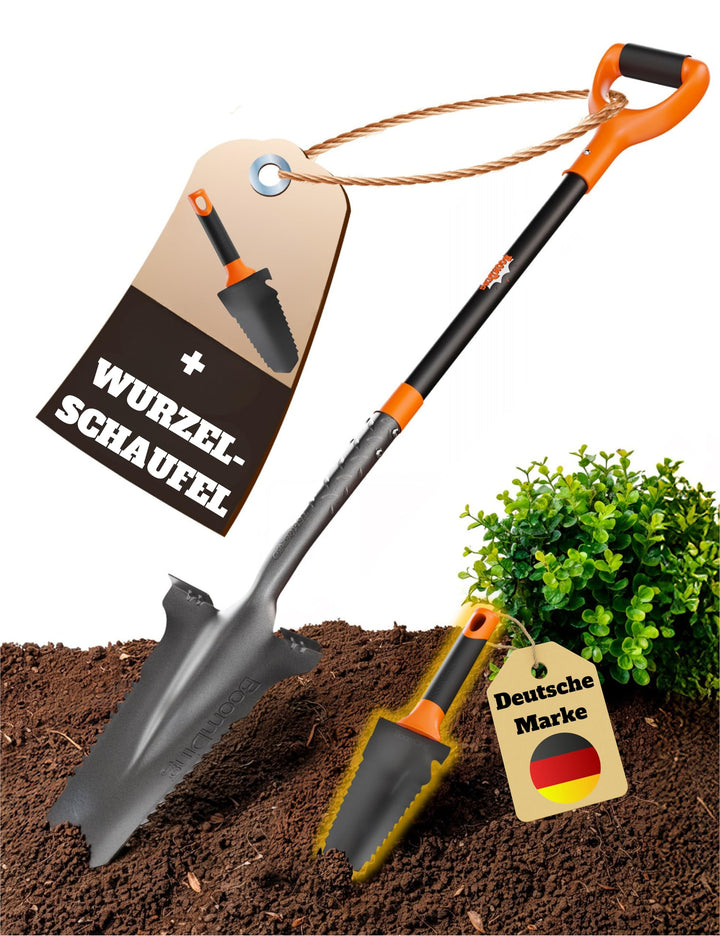 Wurzelspaten mit [Sägezahn Handschaufel] im Set | Spaten mit Wurzelsäge und Blumenkelle für das einf