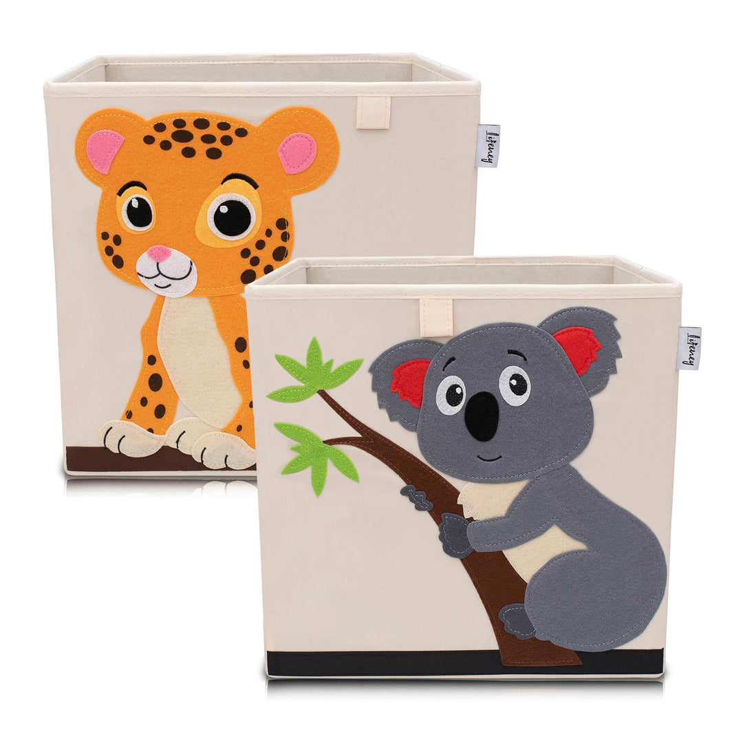 Aufbewahrungsbox im 2er Set Tiger und Koala I Doppelpack Spielzeugbox mit Tiermotiv passend für Würf