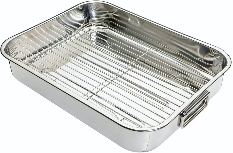 KitchenCraft Bratblech mit Gestell, Edelstahl-Bratblech, gross, 43 x 31 cm, Silber