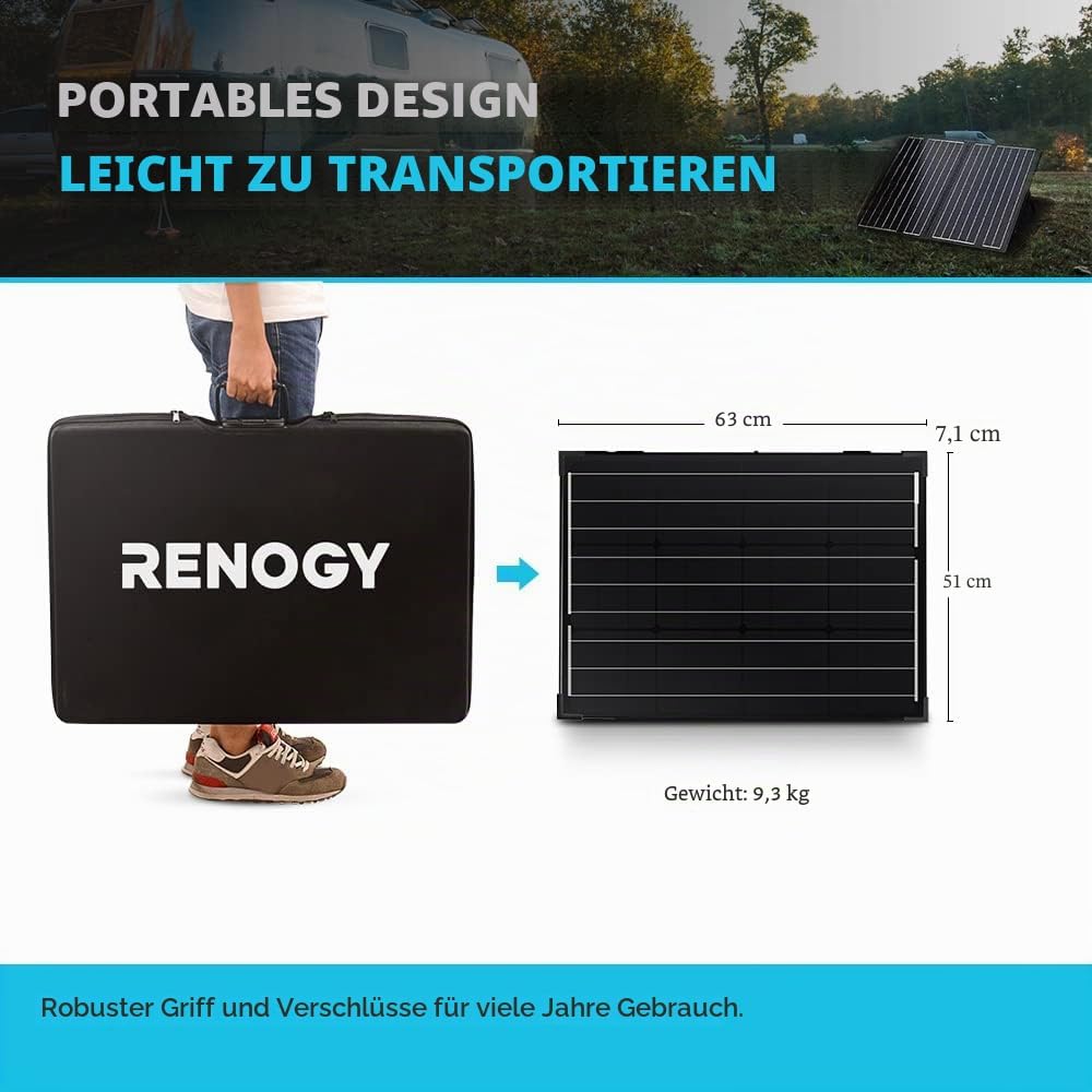 Renogy 100W 12V Mono Solarkoffer Wasserdicht 20A Solarregler LCD für Wohnmobil Camper Boot 100W Pane