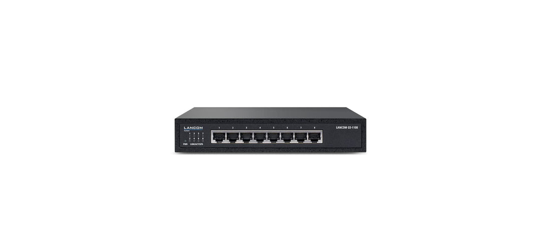 LANCOM GS-1108, Unmanaged Gigabit Ethernet Switch, 8 Ports (10/100/1000 MBit/s), geräuschlos durch l