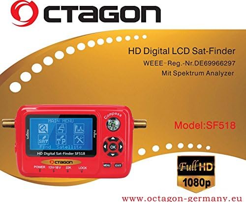 OCTAGON SAT FINDER Messgerät SF 518 LCD HD HDTV USB 2.0 Spektrum DVB-S und DVB-S2 DIGITAL