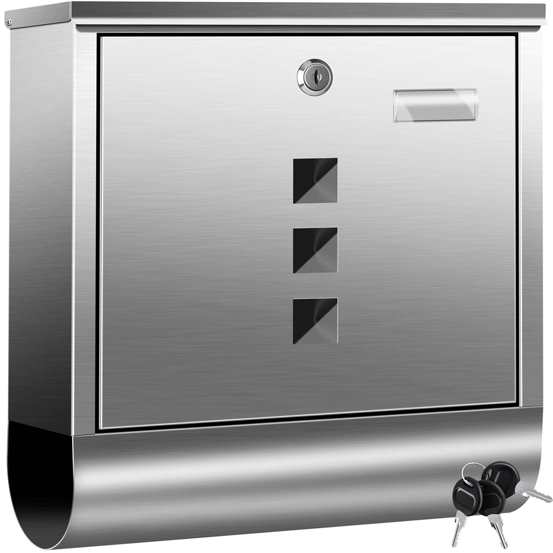 KESSER® Briefkasten Edelstahl mit Zeitungsfach Namensschild, Sichtfenster, gebürstet, 3X Schlüssel a