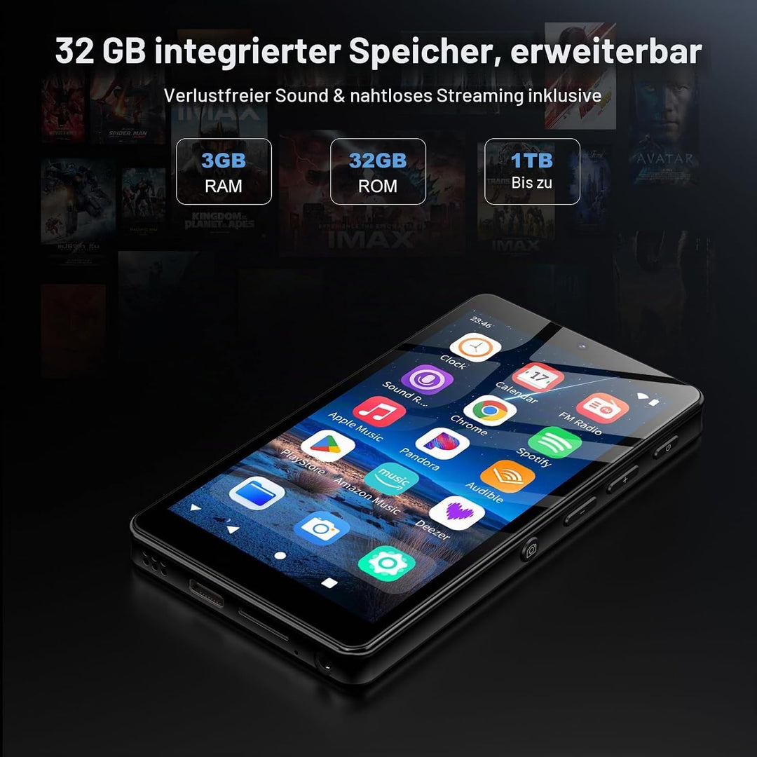 32GB MP3 Player mit Bluetooth und WiFi, Kamera, Oilsky 4,02" HD Android 13 Musikplayer mit Spotify,