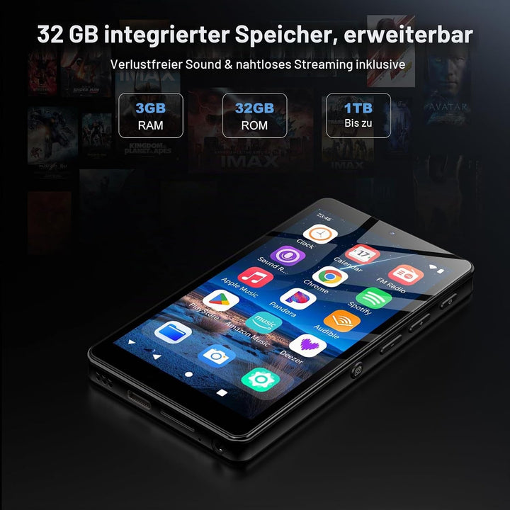 32GB MP3 Player mit Bluetooth und WiFi, Kamera, Oilsky 4,02" HD Android 13 Musikplayer mit Spotify,