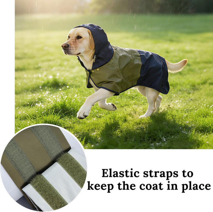Regenmantel Hund, Regenjacke Hund wasserdicht mit Verstellbarer Kapuze & elastischen Beinbändern – L