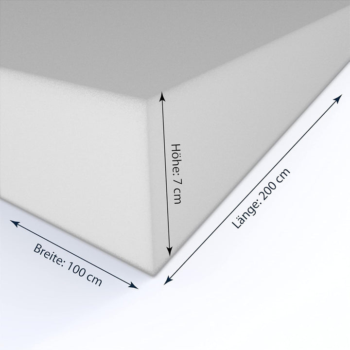 MSS e.K. Schaumstoffplatte Polster Auflage Topper - 200 x 100 x 7 cm - RG27/45 7 cm 100 x 200 cm, 7