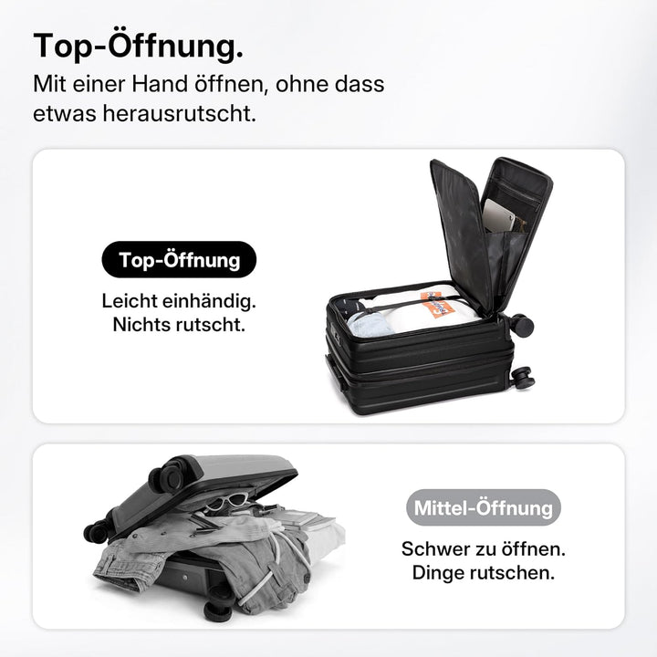 Koffer Expandierbar – Hartschalen-Trolley mit Oberseiten-Öffnung, Kompressionsgurt & extra Stauraum