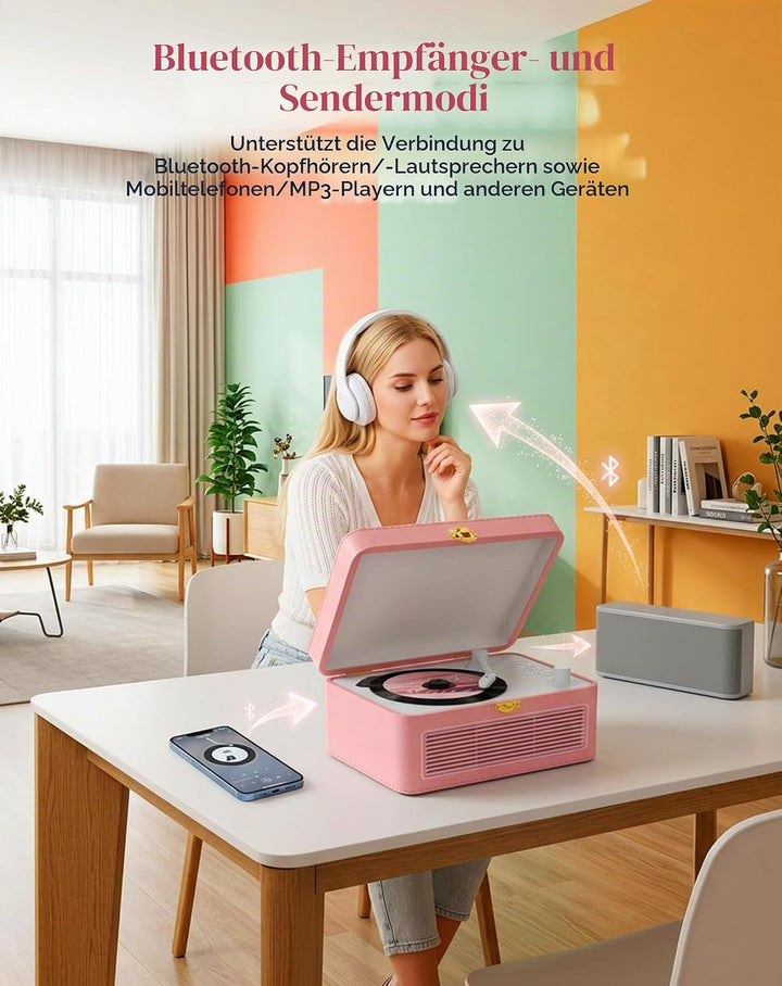 Tragbar CD Player Bluetooth Retro Radio mit CD-Player mit Lautsprecher Unterstützung USB &amp; AUX-Wiede