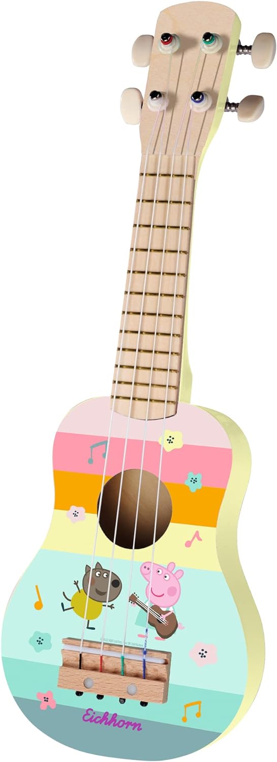 Eichhorn - Peppa Pig Holz Ukulele 43cm lang, fördert die auditive Wahrnehmung, 4 Nylonsaiten, stimmb