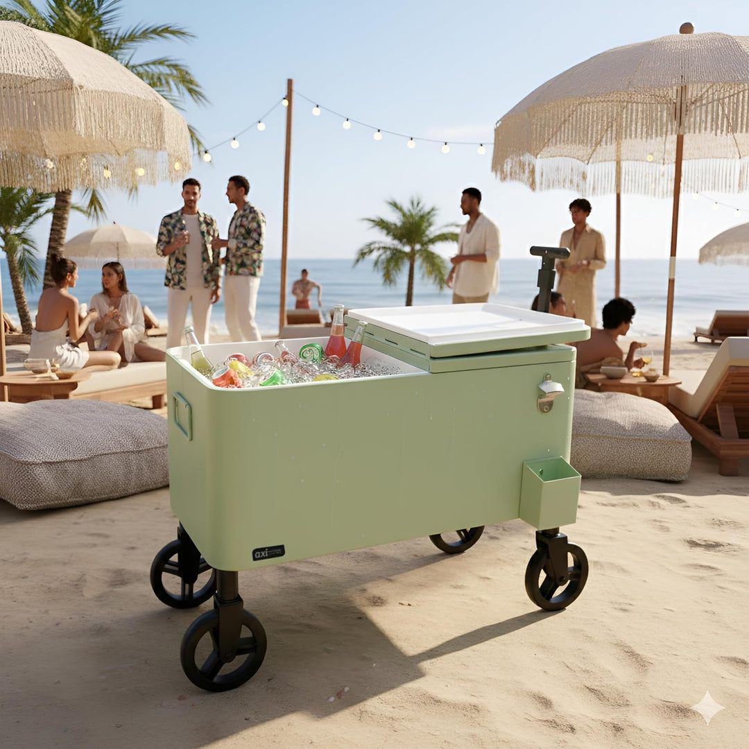AXI Retro Getränkekühler | Bollerwagen/Kühlwagen/Kühler mit Rollen - 76 Liter | Fahrbare Kühlbox für
