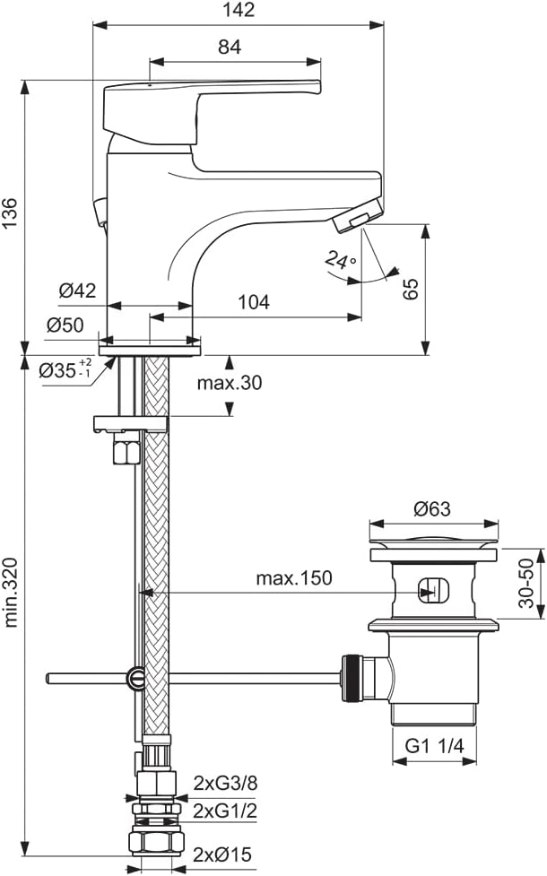 Ideal Standard B1148AA Calista Einhebel-Einloch-Waschtischmischer mit Ablaufgarnitur, Chrom Basin Mi