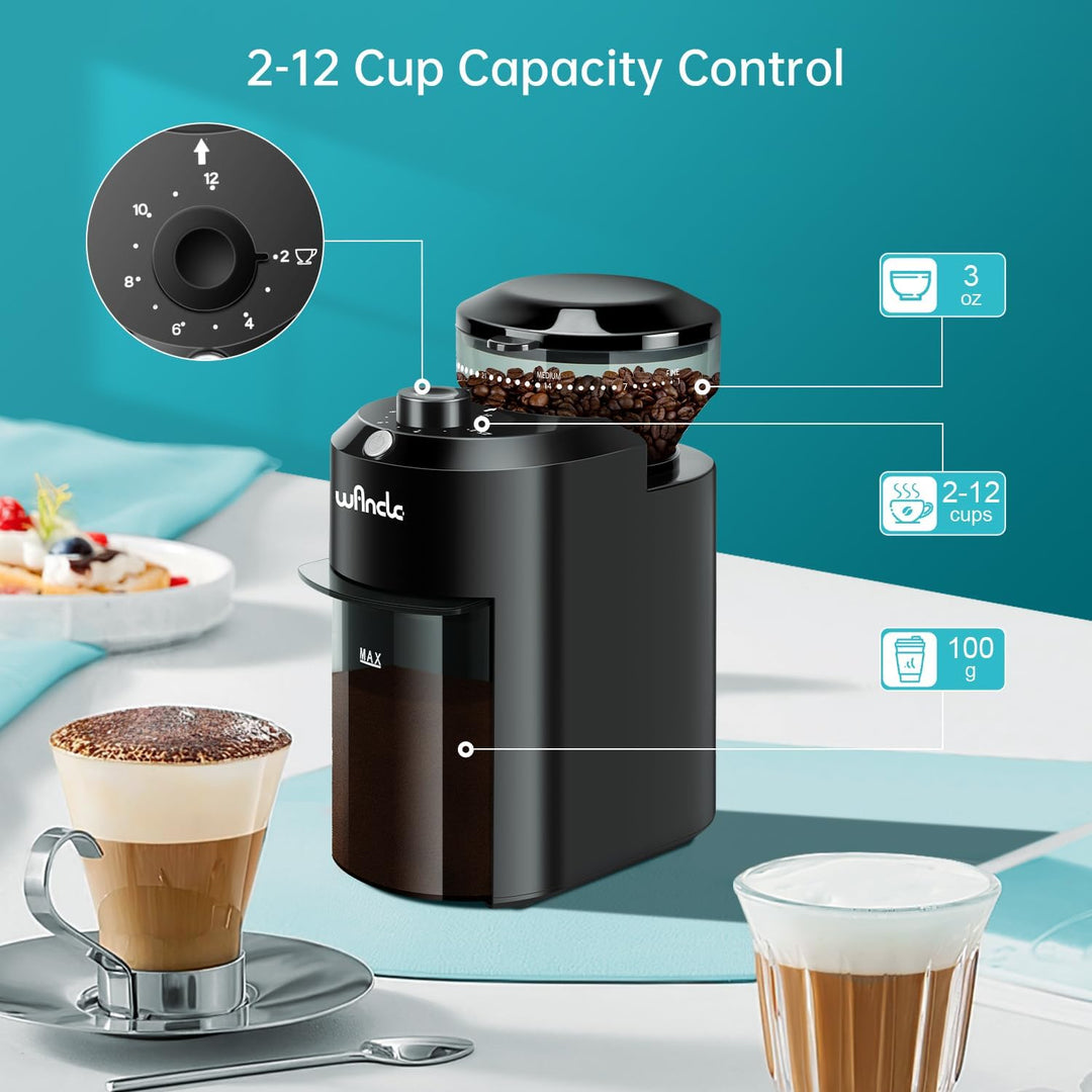 Wancle Elektrische Kaffeemühle - Einstellbarer scheibenmahlwerk kaffeemühle für Kaffeebohnen mit 28