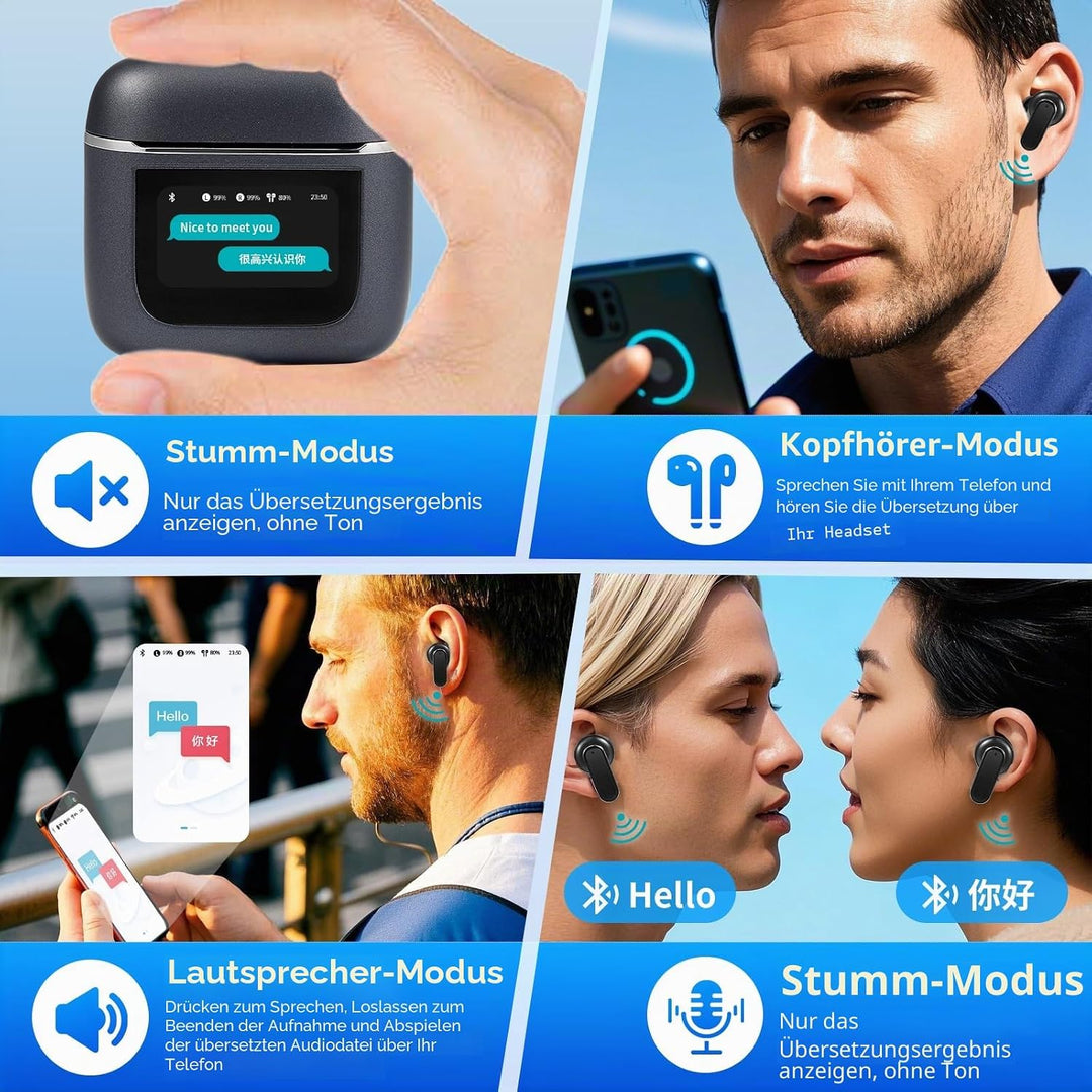 AI Sprachübersetzer-Ohrhörer, professionelle drahtlose Bluetooth Übersetzungs Ohrhörer, 144 Online-S