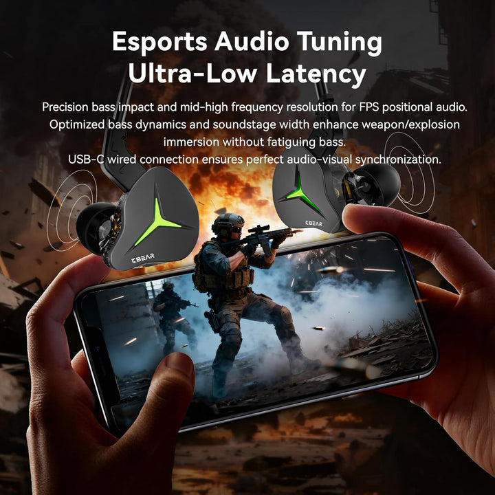 Yinyoo KBEAR Venus Kabel-Gaming-Kopfhörer mit Dynamischer RGB-Beleuchtung, 10 mm Treiber, USB-C IEM