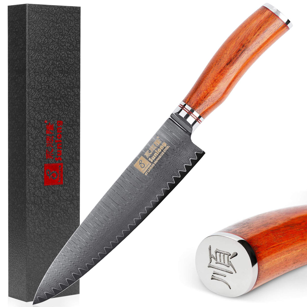 Sunlong Professionelles Kochmesser 8 Zoll japanischer VG10 Damaststahl Küchenmesser - scharfe Klinge