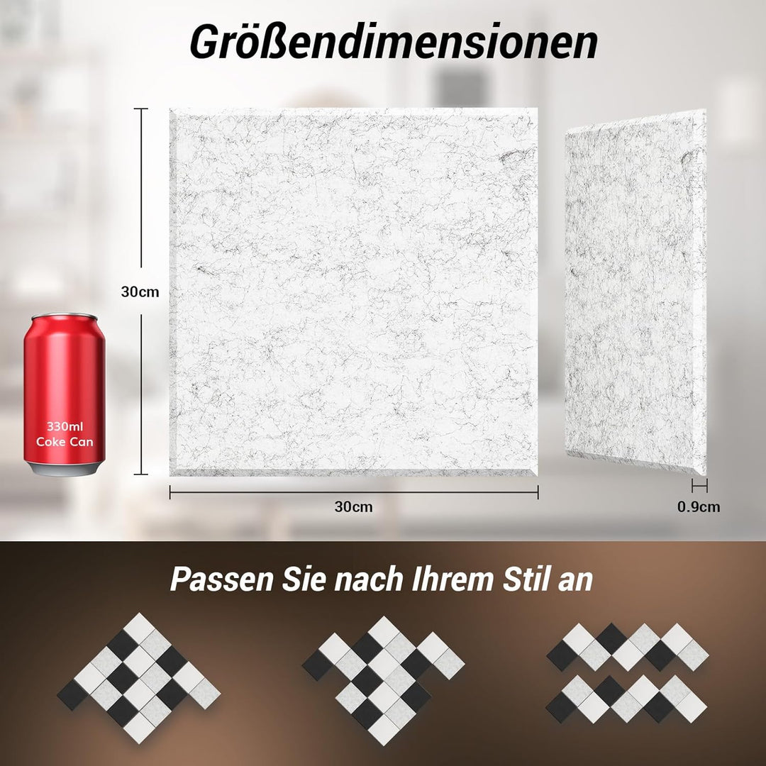 Quadratische Akustikplatten selbstklebend 72 Stücke., TONOR Schallabsorber Schallschutz mit Hochdich