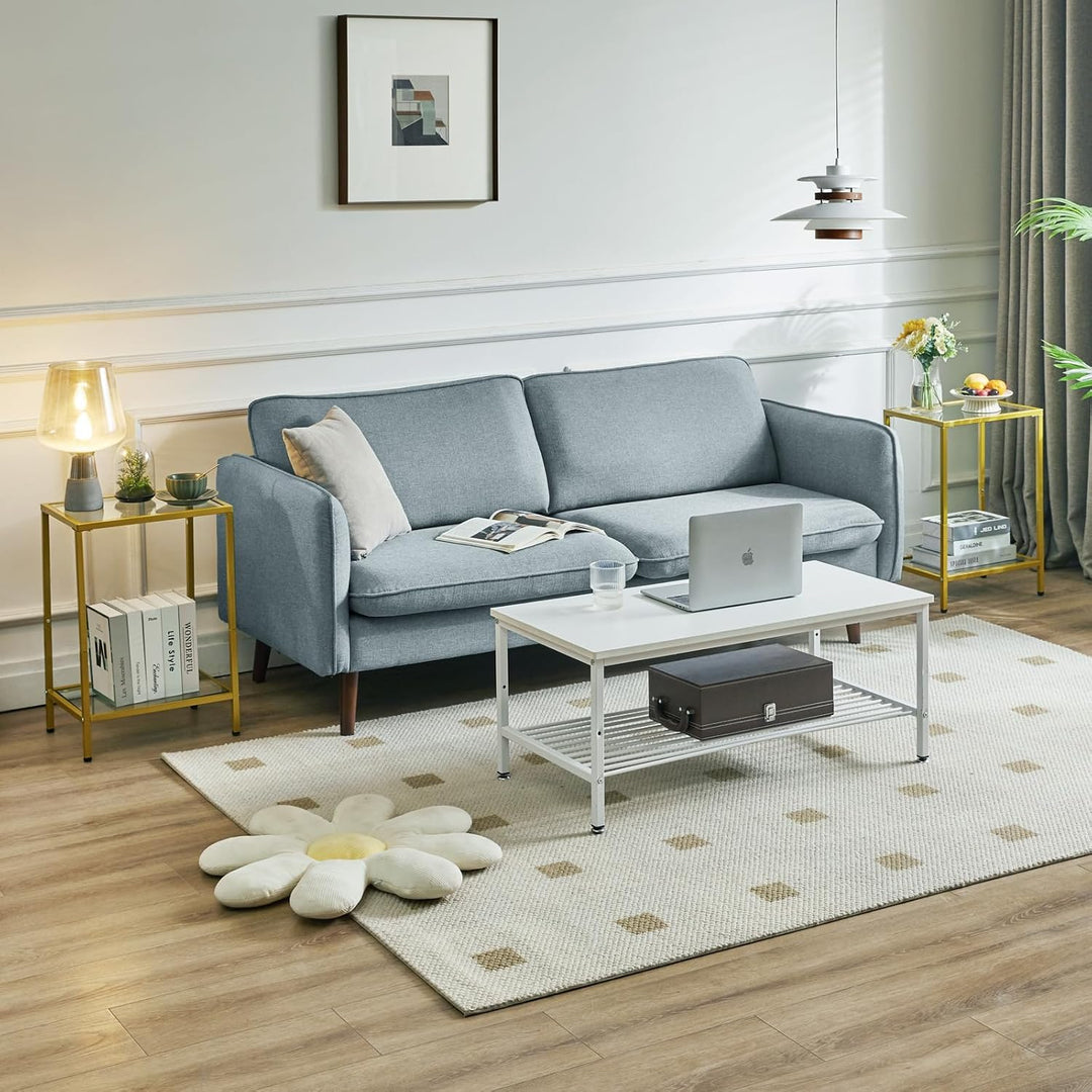 YMYNY Beistelltisch, Quadratischer Couchtisch, Sofatisch, Glastisch, Metallrahmen, aus gehärtetem Gl