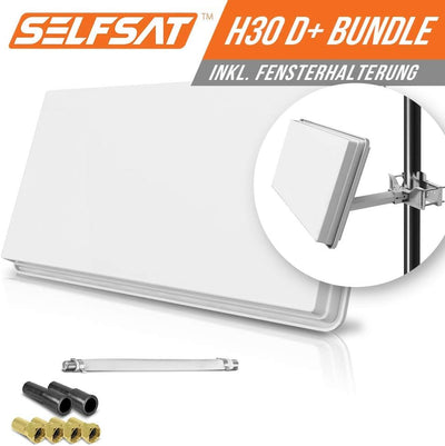 Selfsat H30D1+ Ein-Teilnehmer SAT Flachantenne Flat + Fensterdurchführung Full HD weiss 1 Teilnehmer