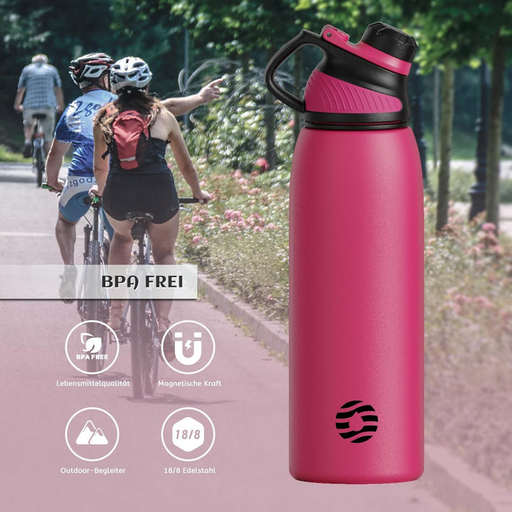 Fjbottle Edelstahl Trinkflasche Sport mit Magnetischem Deckel 1L, 800ml, 600ml, 400ml BPA-Frei Ausla