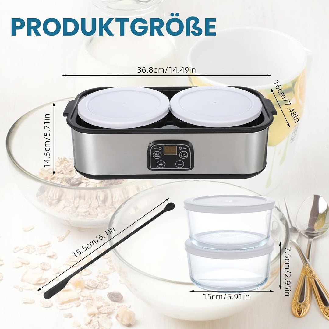 Joghurtbereiter mit 2 Glasbechern, Aartner Joghurt Maker Einstellbare Temperatur und Zeit, Joghurtma