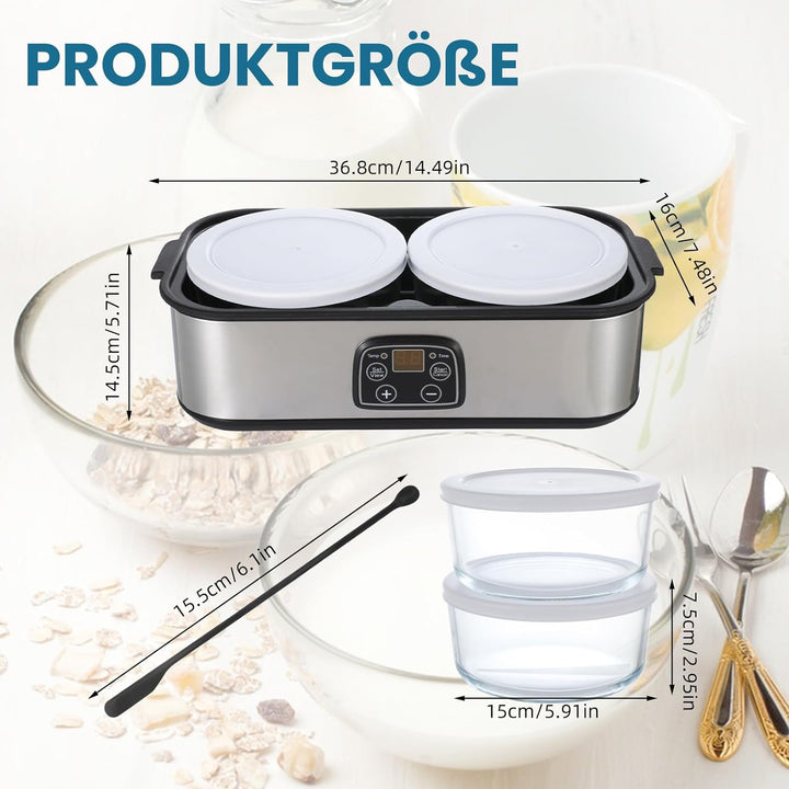 Joghurtbereiter mit 2 Glasbechern, Aartner Joghurt Maker Einstellbare Temperatur und Zeit, Joghurtma