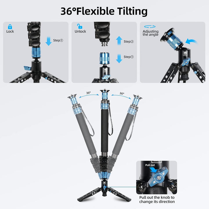 SIRUI P-424FS Einbeinstativ für Kamera, Modular, 3-in-1, Einbeinstativ aus Kohlefaser, mit Stativhal