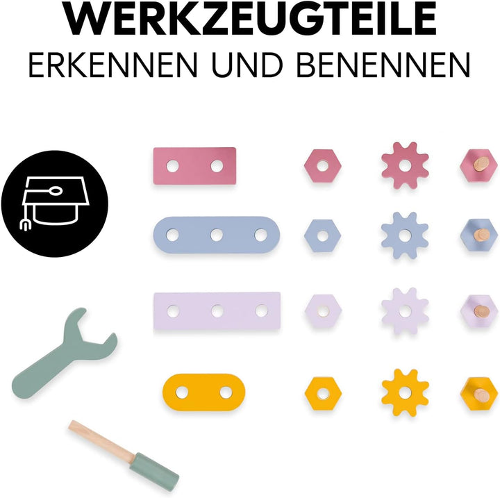 hauck Learn to Repair – Holz-Werkzeugkiste für Kinder ab 2 Jahren, Lernspielzeug zur Förderung von F