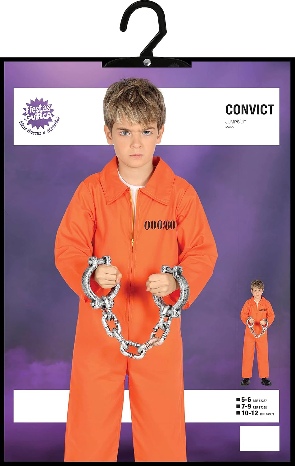 FIESTAS GUIRCA Amerikanischer Sträfling Halloween Kostüm Kinder – Orange Häftling Gefangenen Overall